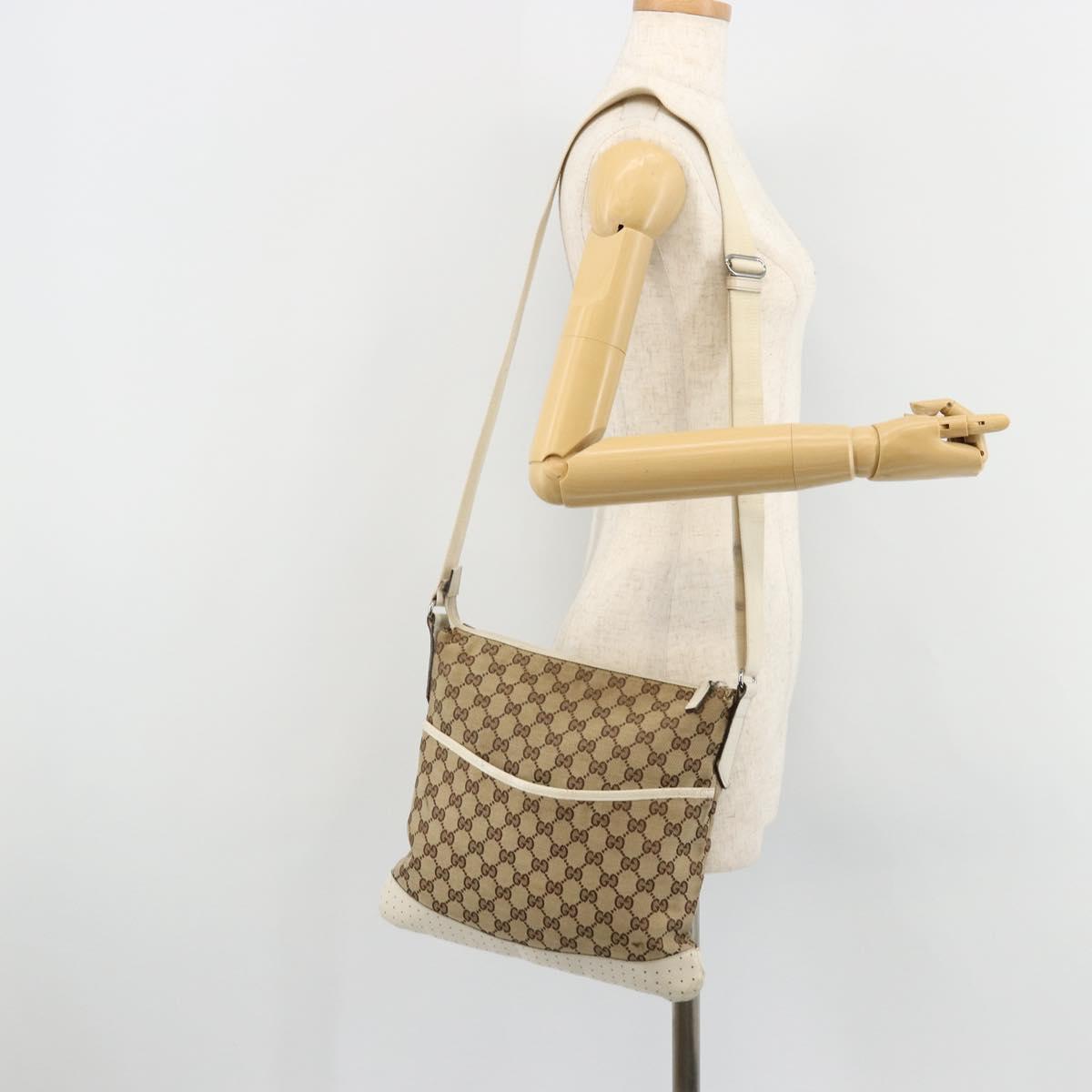 GUCCI GG Canvas Shoulder Bag Beige Silver 145857 Auth BA12521
