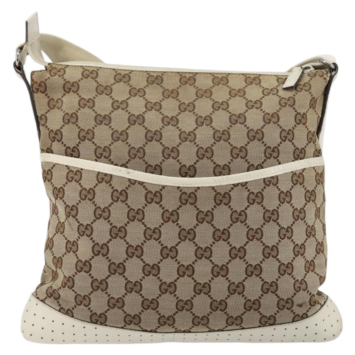 GUCCI GG Canvas Shoulder Bag Beige Silver 145857 Auth BA12521