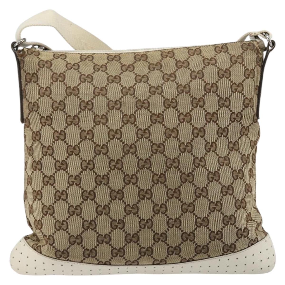 GUCCI GG Canvas Shoulder Bag Beige Silver 145857 Auth BA12521