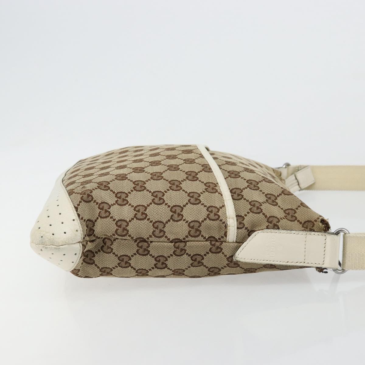 GUCCI GG Canvas Shoulder Bag Beige Silver 145857 Auth BA12521