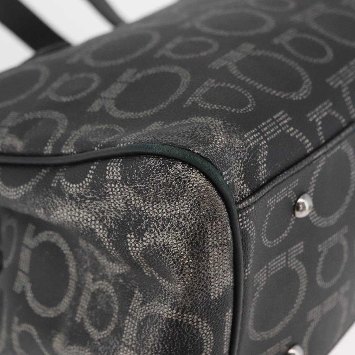 Salvatore Ferragamo Gancini Hand Bag PVC Leather Black Silver Auth BA12524