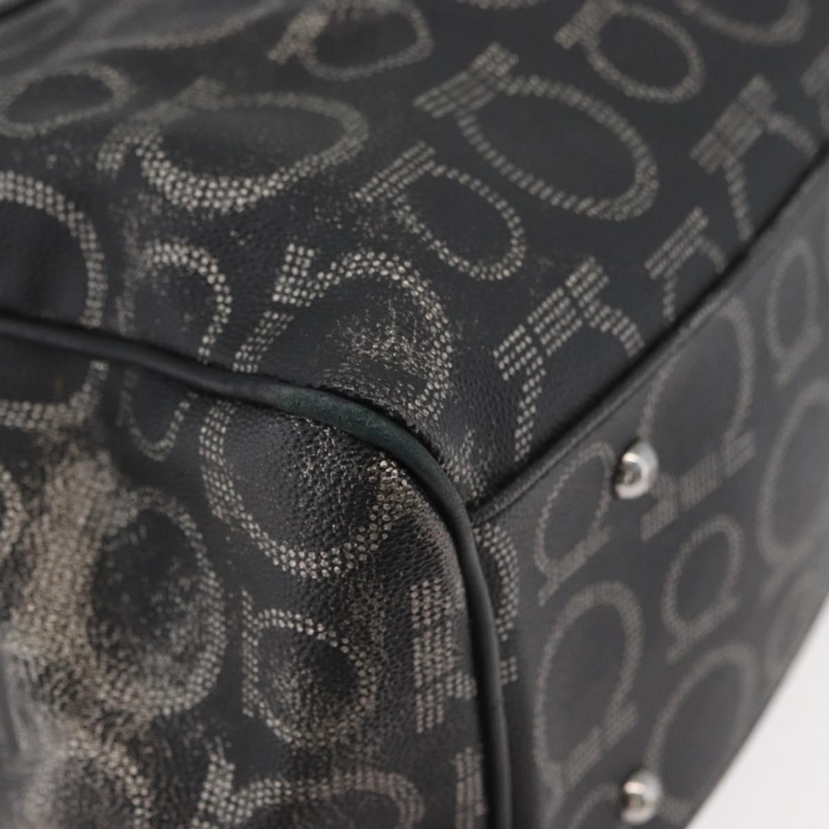 Salvatore Ferragamo Gancini Hand Bag PVC Leather Black Silver Auth BA12524
