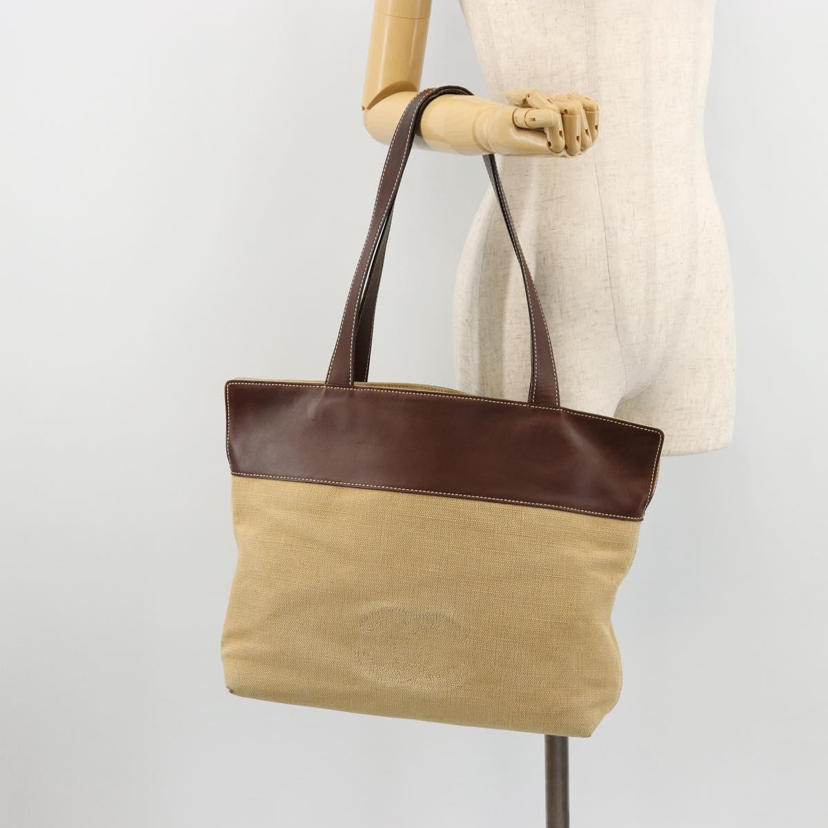 CHANEL Tote Bag Canvas Beige Gold CC Auth BA12533