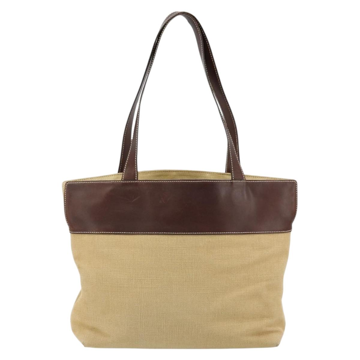 CHANEL Tote Bag Canvas Beige Gold CC Auth BA12533