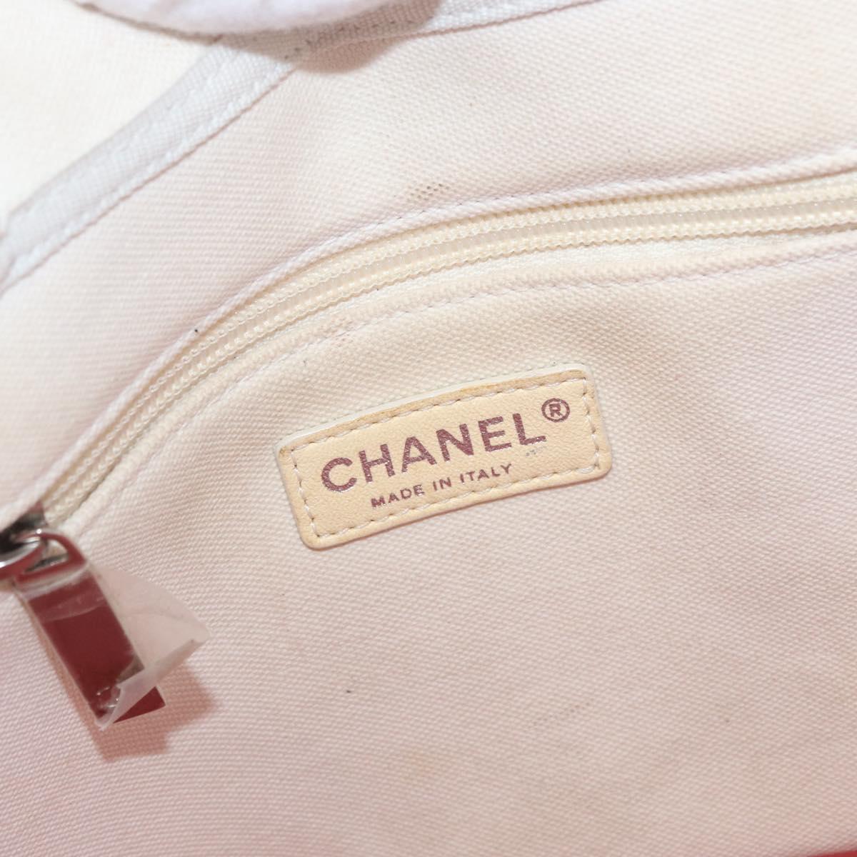 CHANEL Tote Bag Canvas White Silver CC Auth BA12534A