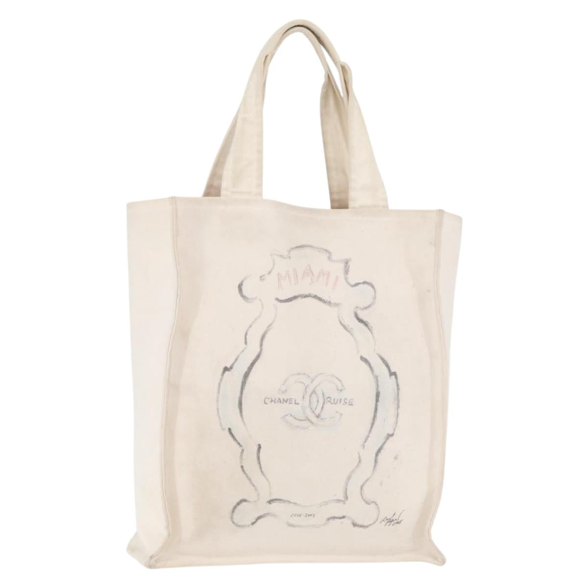 CHANEL Tote Bag Canvas White Silver CC Auth BA12534A