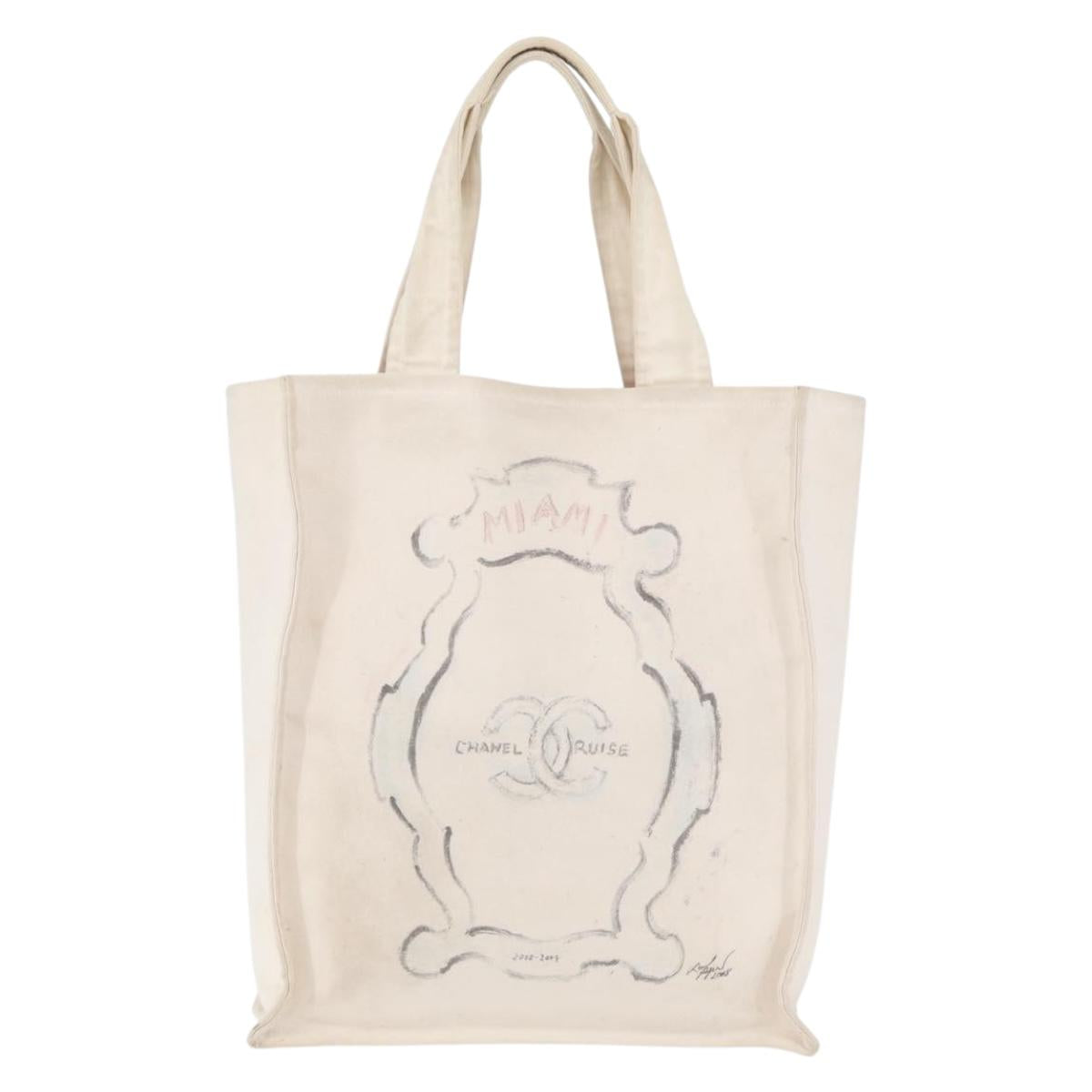CHANEL Tote Bag Canvas White Silver CC Auth BA12534A