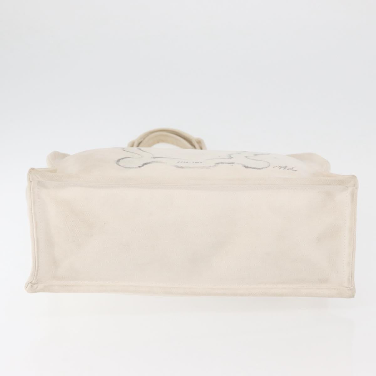 CHANEL Tote Bag Canvas White Silver CC Auth BA12534A