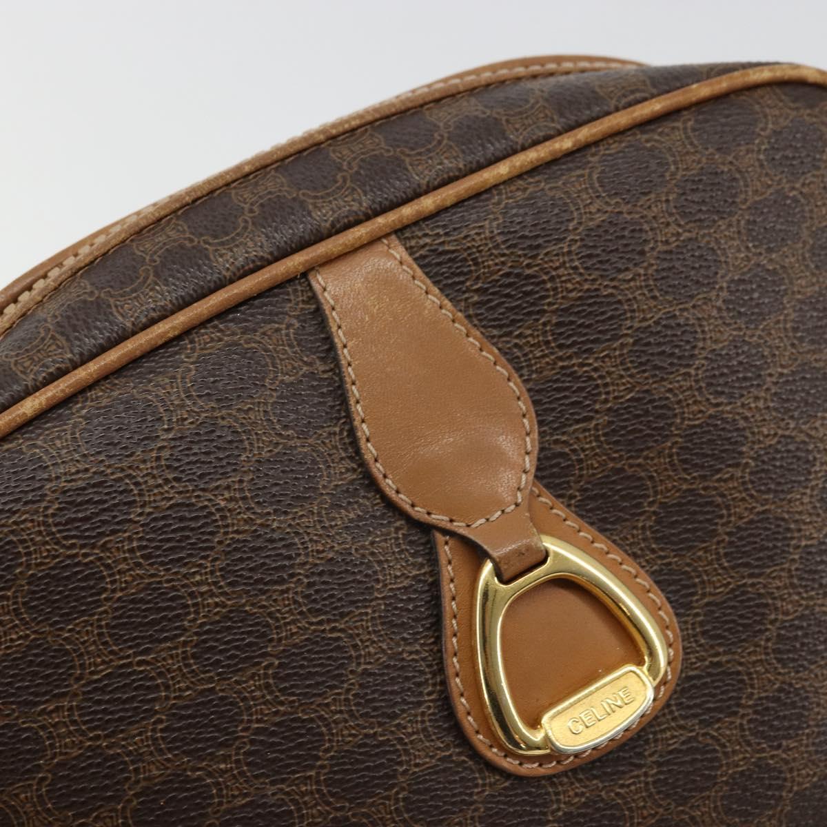CELINE Macadam Canvas Shoulder Bag PVC Leather Brown Gold Auth BA12535