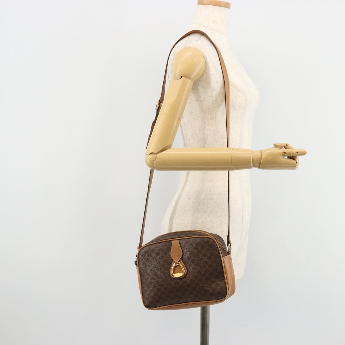 CELINE Macadam Canvas Shoulder Bag PVC Leather Brown Gold Auth BA12535