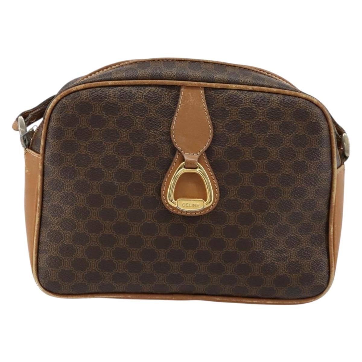 CELINE Macadam Canvas Shoulder Bag PVC Leather Brown Gold Auth BA12535