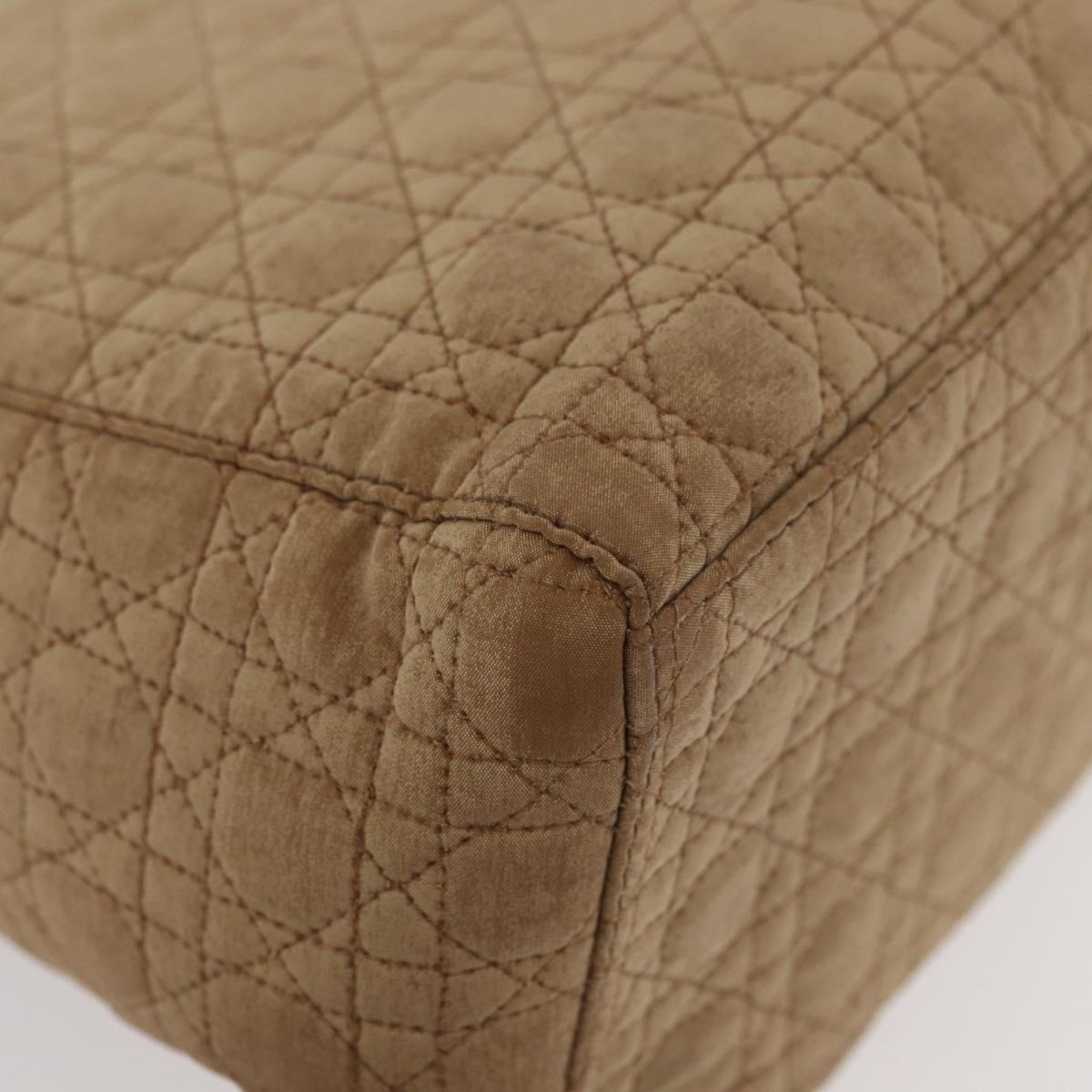 Christian Dior Lady Dior Canage Hand Bag Nylon Beige Gold Auth BA12538