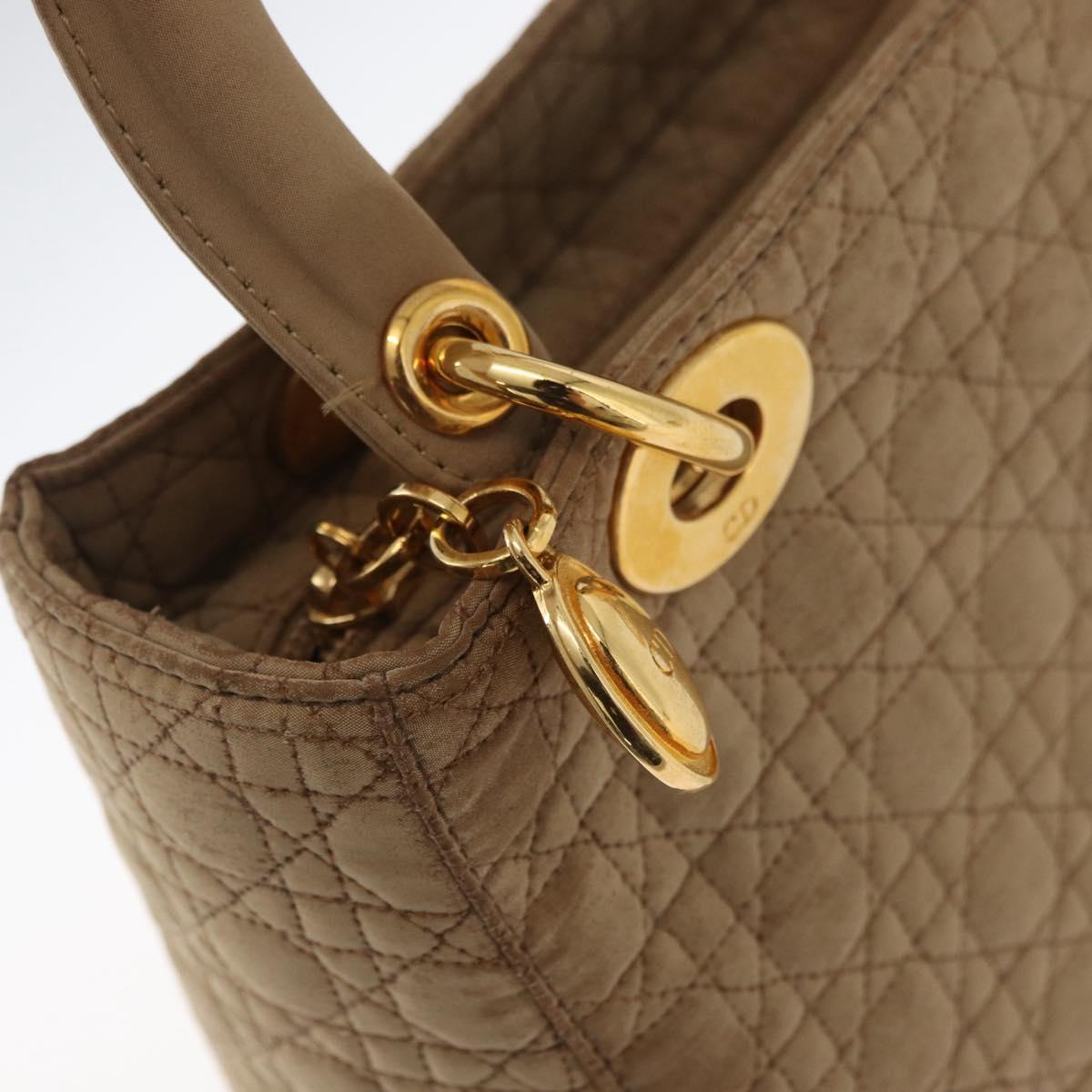 Christian Dior Lady Dior Canage Hand Bag Nylon Beige Gold Auth BA12538