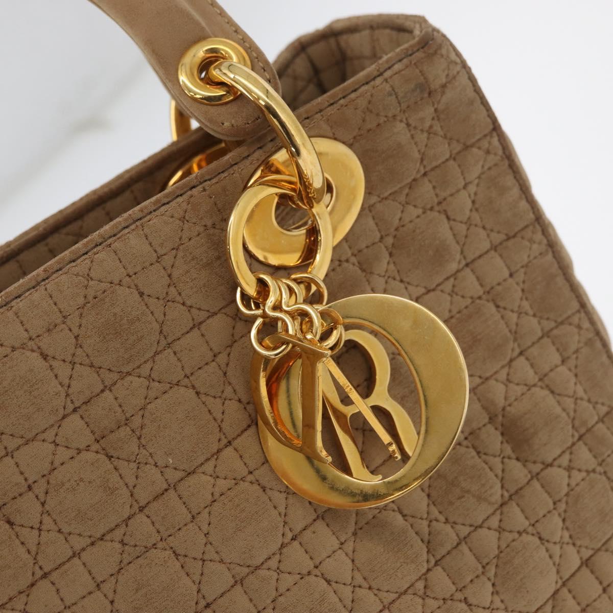 Christian Dior Lady Dior Canage Hand Bag Nylon Beige Gold Auth BA12538
