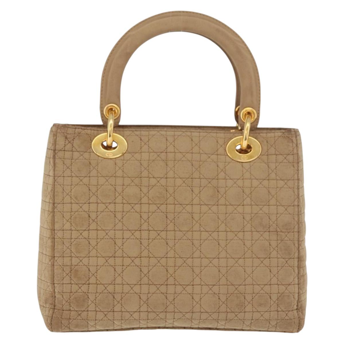 Christian Dior Lady Dior Canage Hand Bag Nylon Beige Gold Auth BA12538