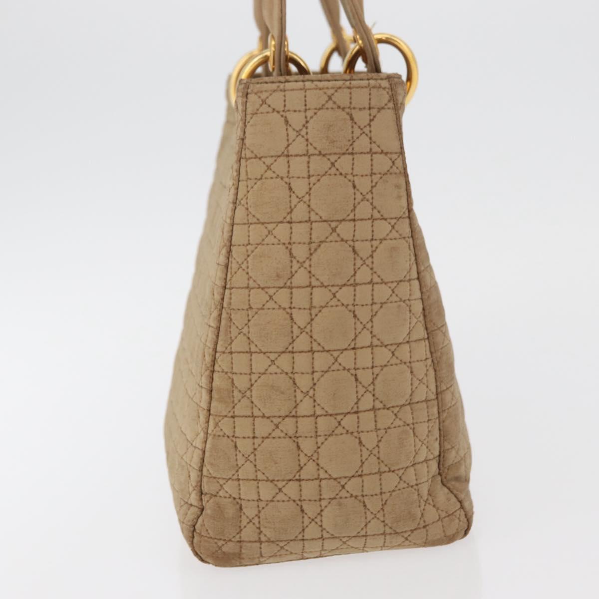 Christian Dior Lady Dior Canage Hand Bag Nylon Beige Gold Auth BA12538