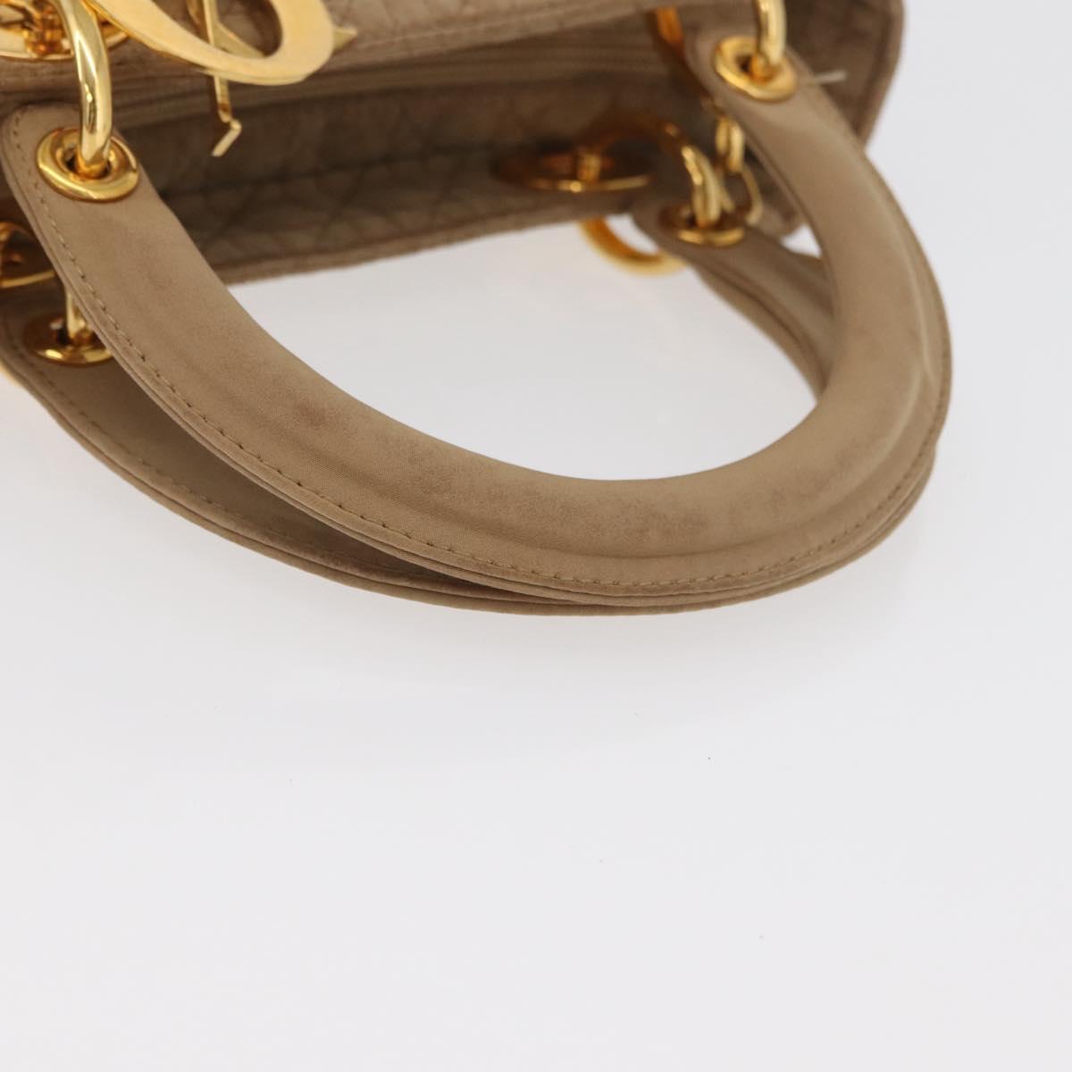 Christian Dior Lady Dior Canage Hand Bag Nylon Beige Gold Auth BA12538