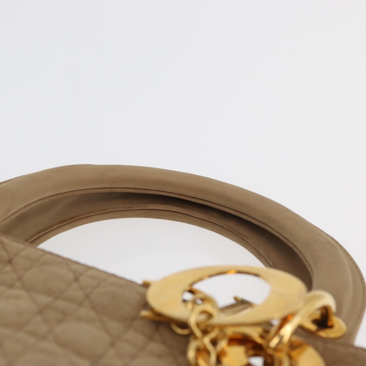 Christian Dior Lady Dior Canage Hand Bag Nylon Beige Gold Auth BA12538
