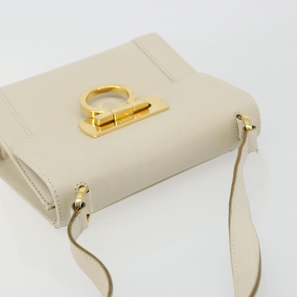 Salvatore Ferragamo Gancini Shoulder Bag Leather White Gold Auth BA12539