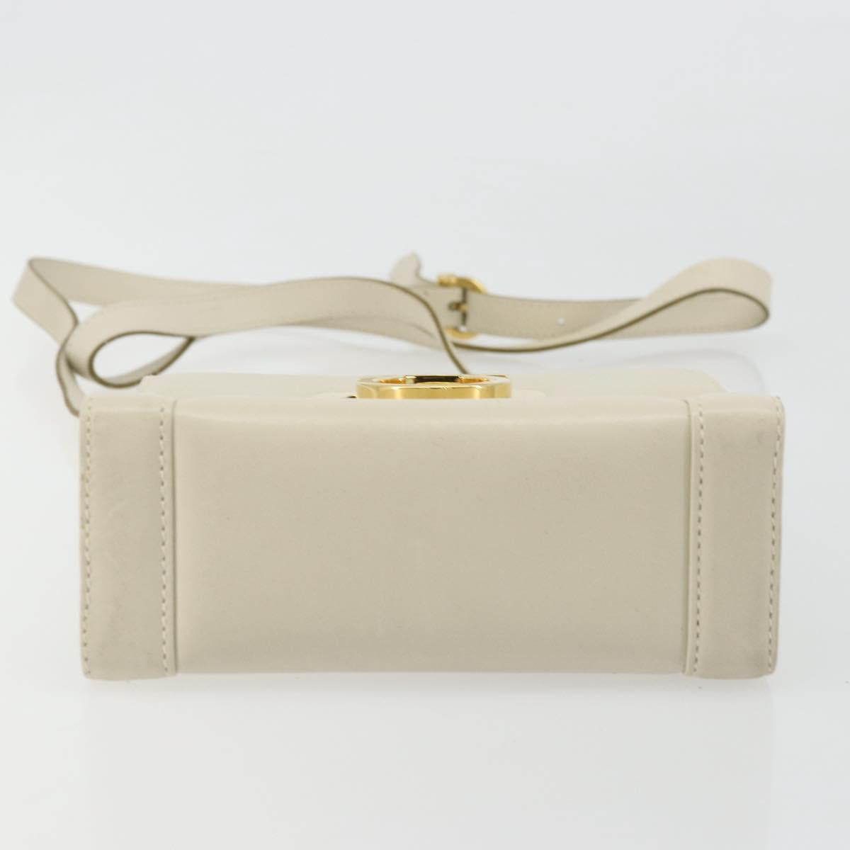 Salvatore Ferragamo Gancini Shoulder Bag Leather White Gold Auth BA12539
