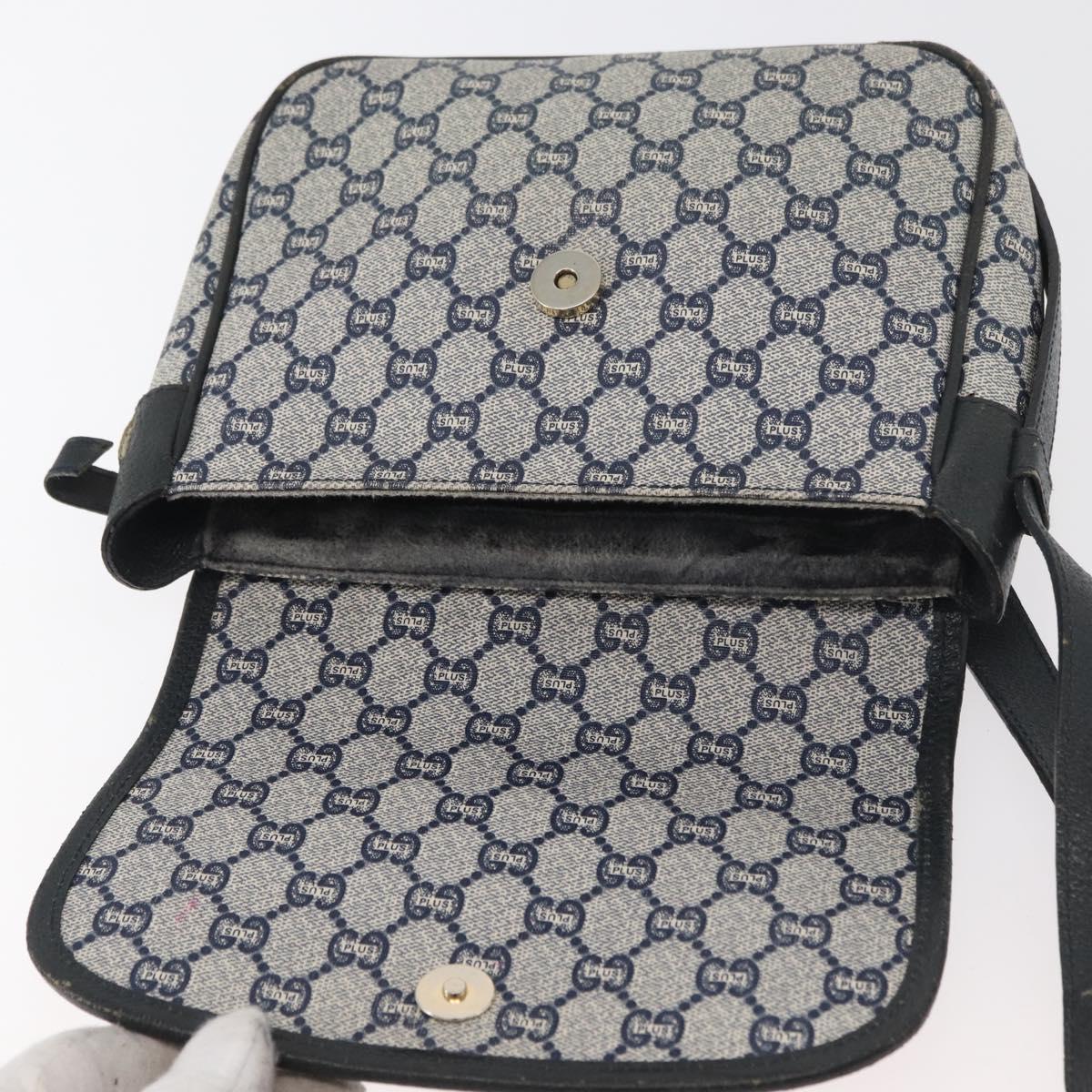 GUCCI GG Plus Supreme Shoulder Bag PVC Navy Gold Auth BA12541