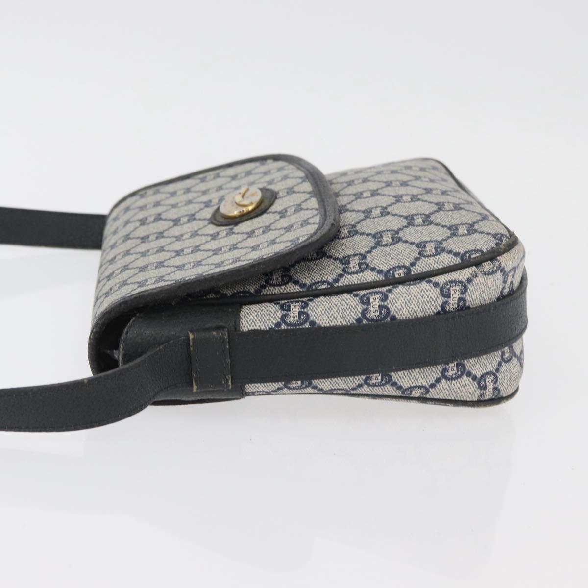 GUCCI GG Plus Supreme Shoulder Bag PVC Navy Gold Auth BA12541