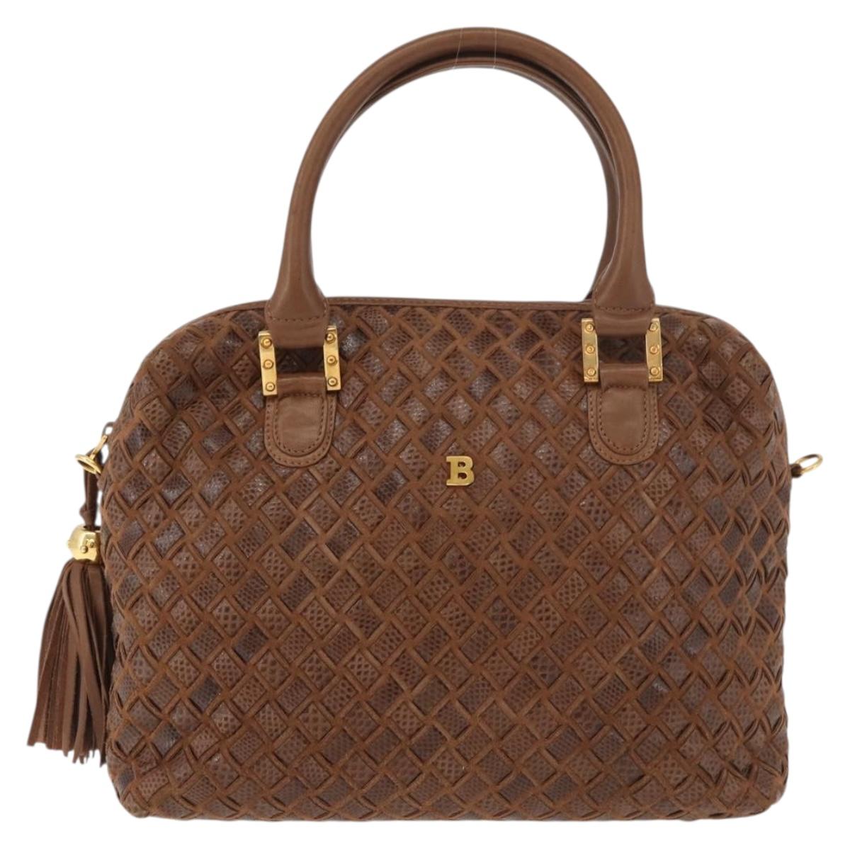 BALLY Hand Bag Leather Brown Gold Auth BA12542
