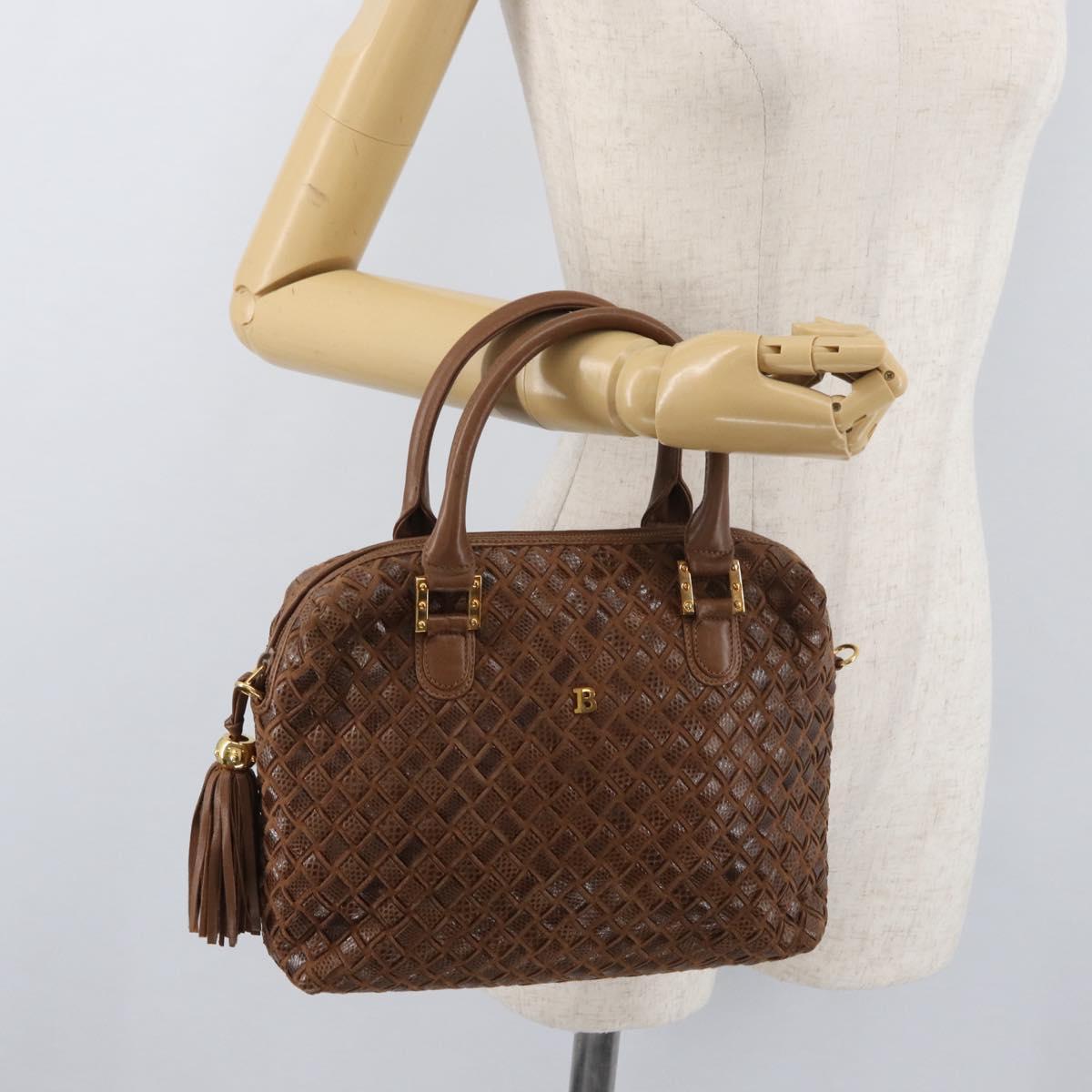 BALLY Hand Bag Leather Brown Gold Auth BA12542