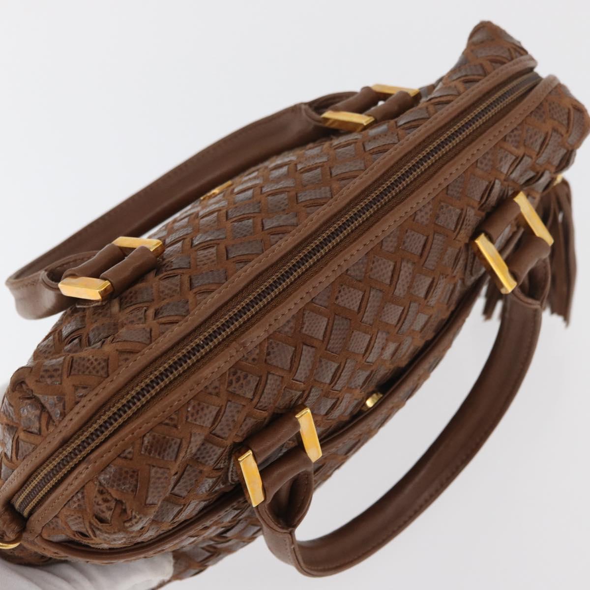 BALLY Hand Bag Leather Brown Gold Auth BA12542
