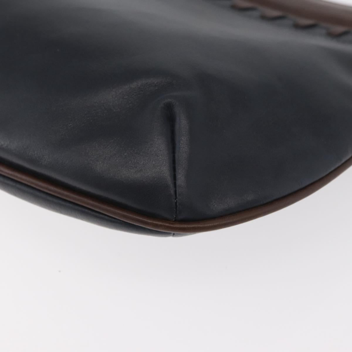 BALLY Shoulder Bag Leather Navy Gold Auth BA12544