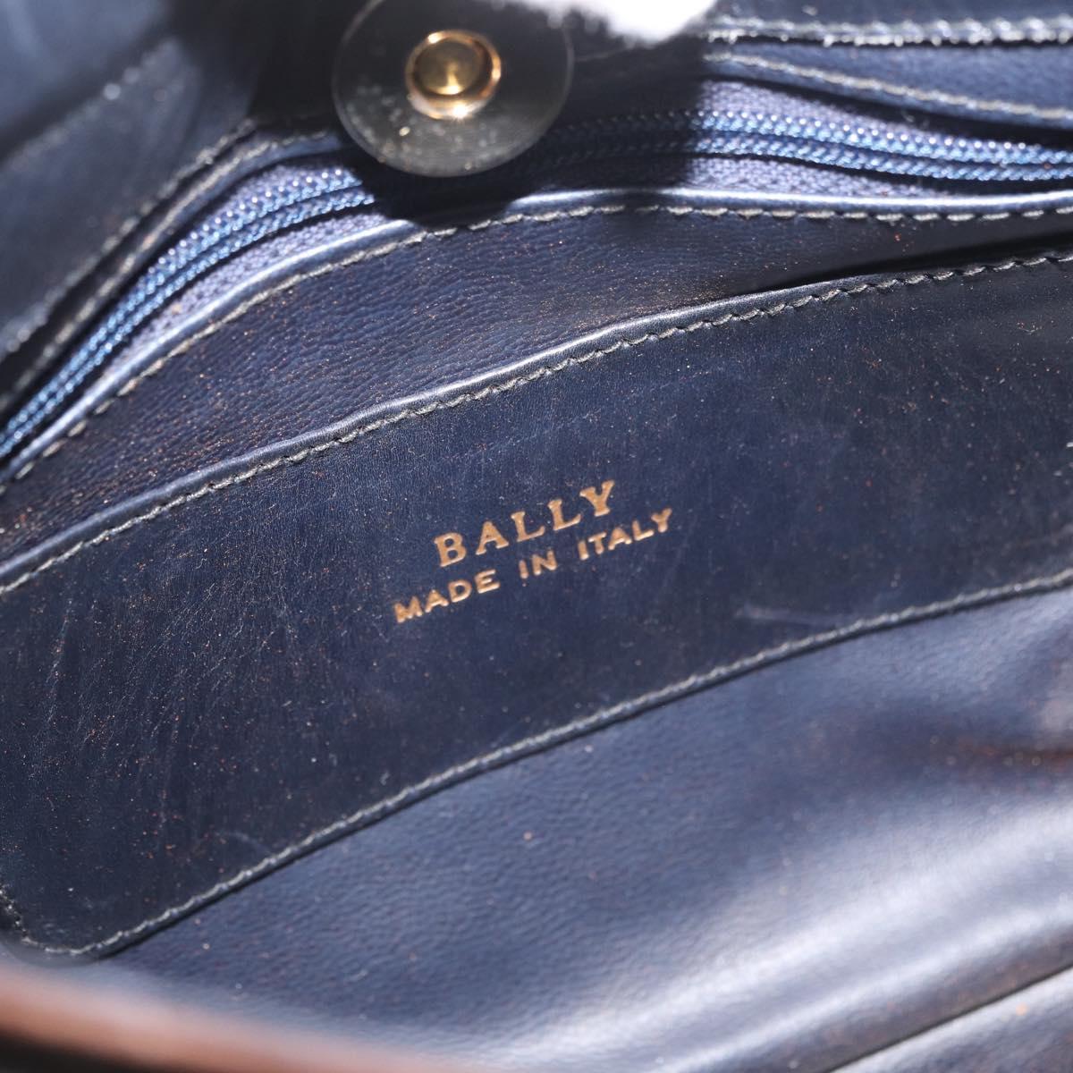 BALLY Shoulder Bag Leather Navy Gold Auth BA12544