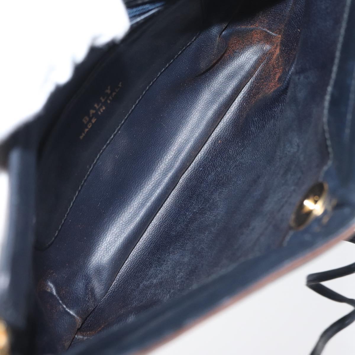 BALLY Shoulder Bag Leather Navy Gold Auth BA12544