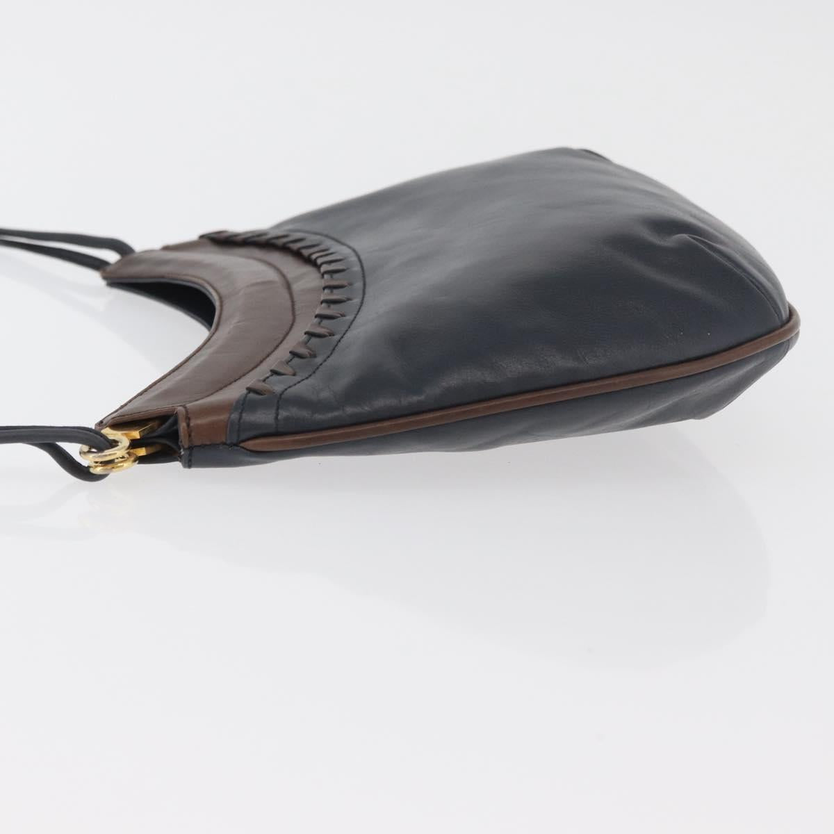 BALLY Shoulder Bag Leather Navy Gold Auth BA12544