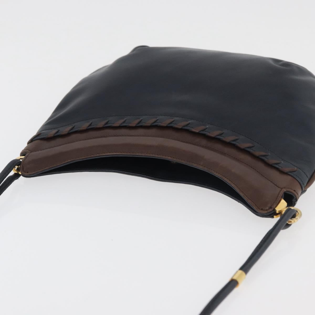 BALLY Shoulder Bag Leather Navy Gold Auth BA12544
