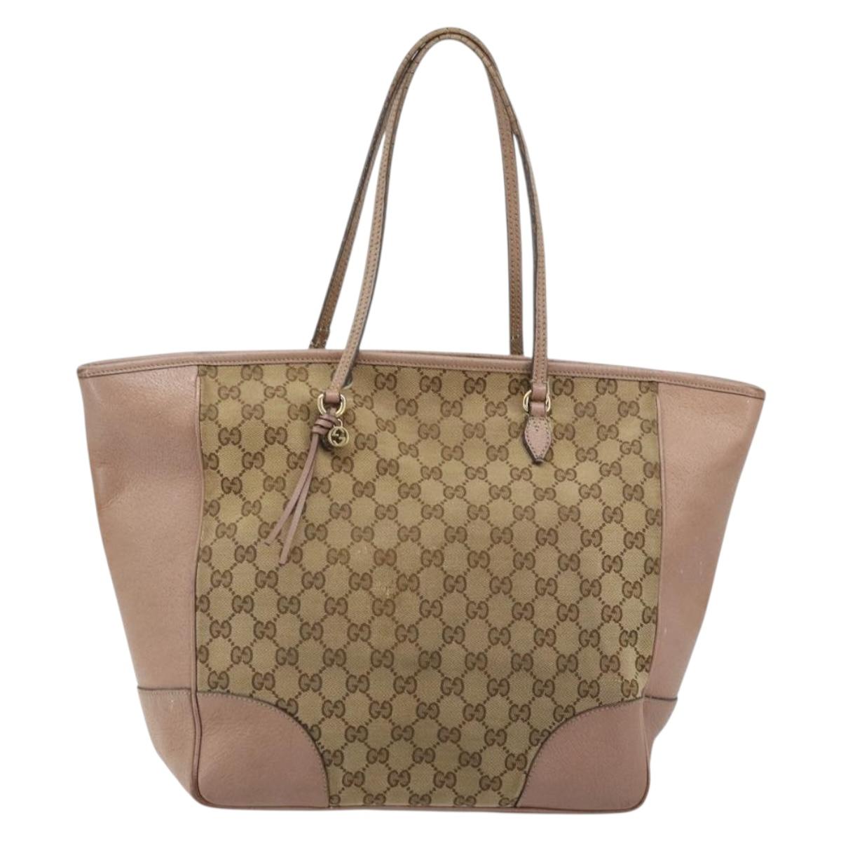 GUCCI GG Canvas Tote Bag Beige Gold 323671 Auth BA12545