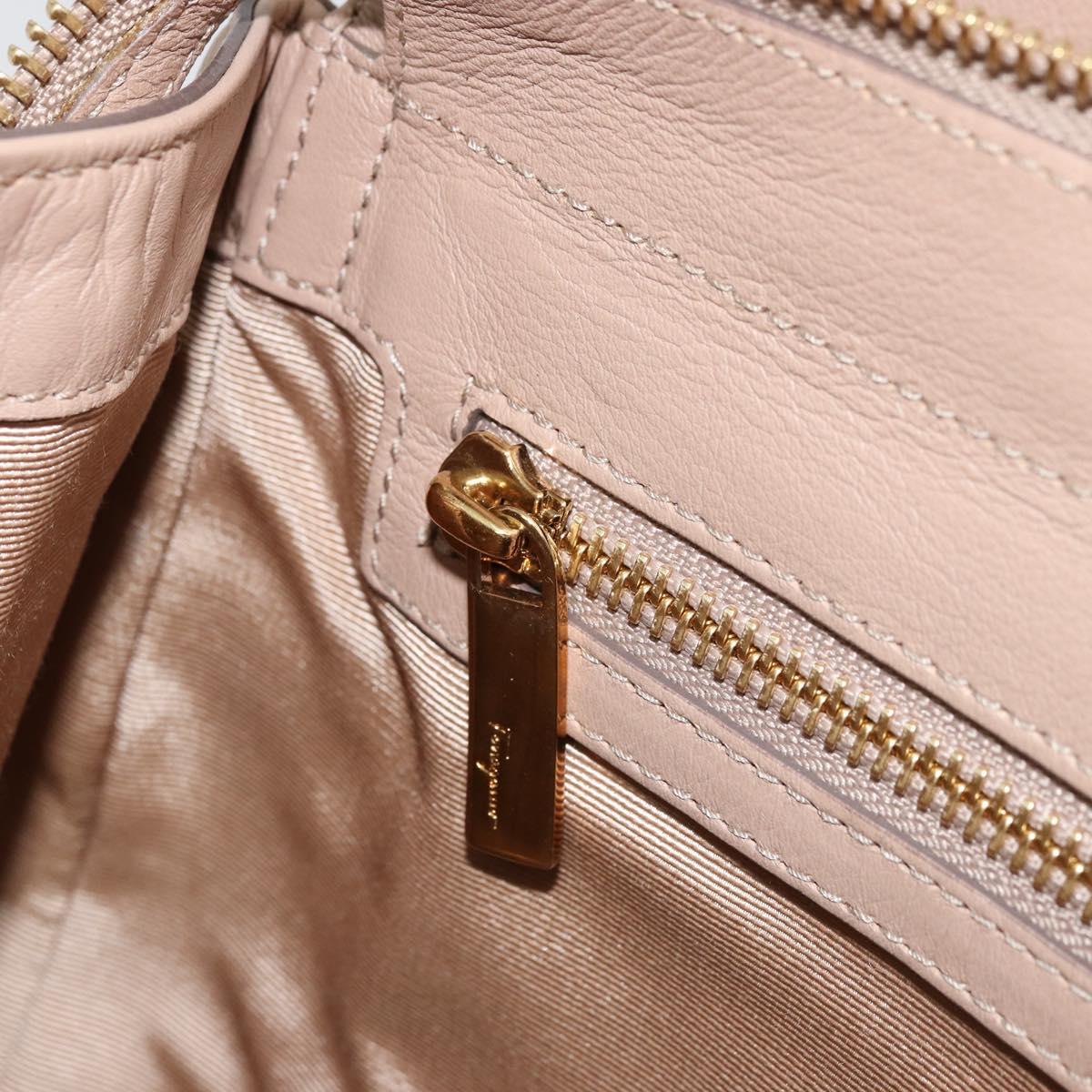 Salvatore Ferragamo Gancini Chain Tote Bag Leather Pink Gold Auth BA12546A