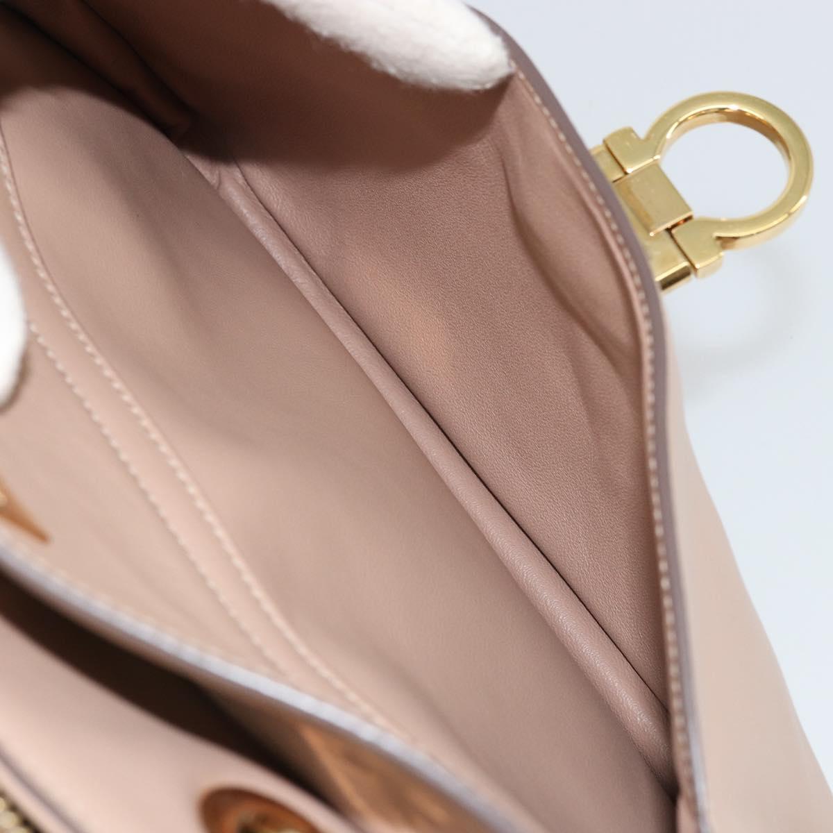Salvatore Ferragamo Gancini Chain Tote Bag Leather Pink Gold Auth BA12546A