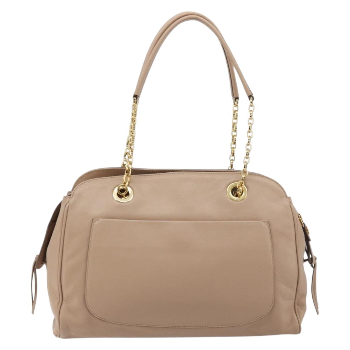Salvatore Ferragamo Gancini Chain Tote Bag Leather Pink Gold Auth BA12546A