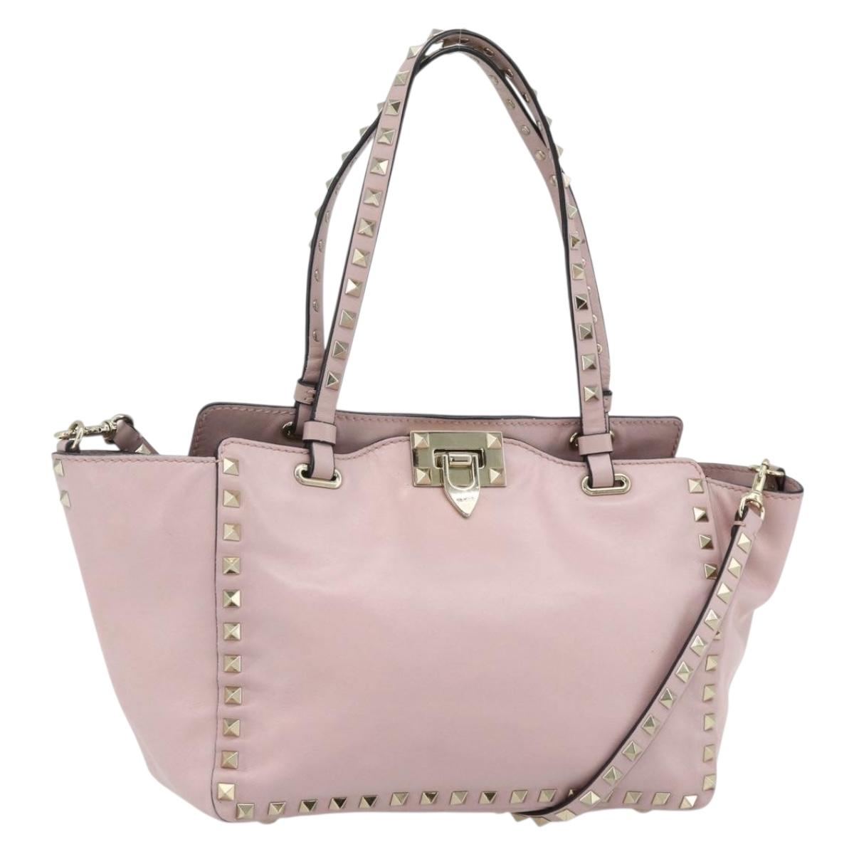 VALENTINO Tote Bag Leather 2way Pink Gold Auth BA12547A