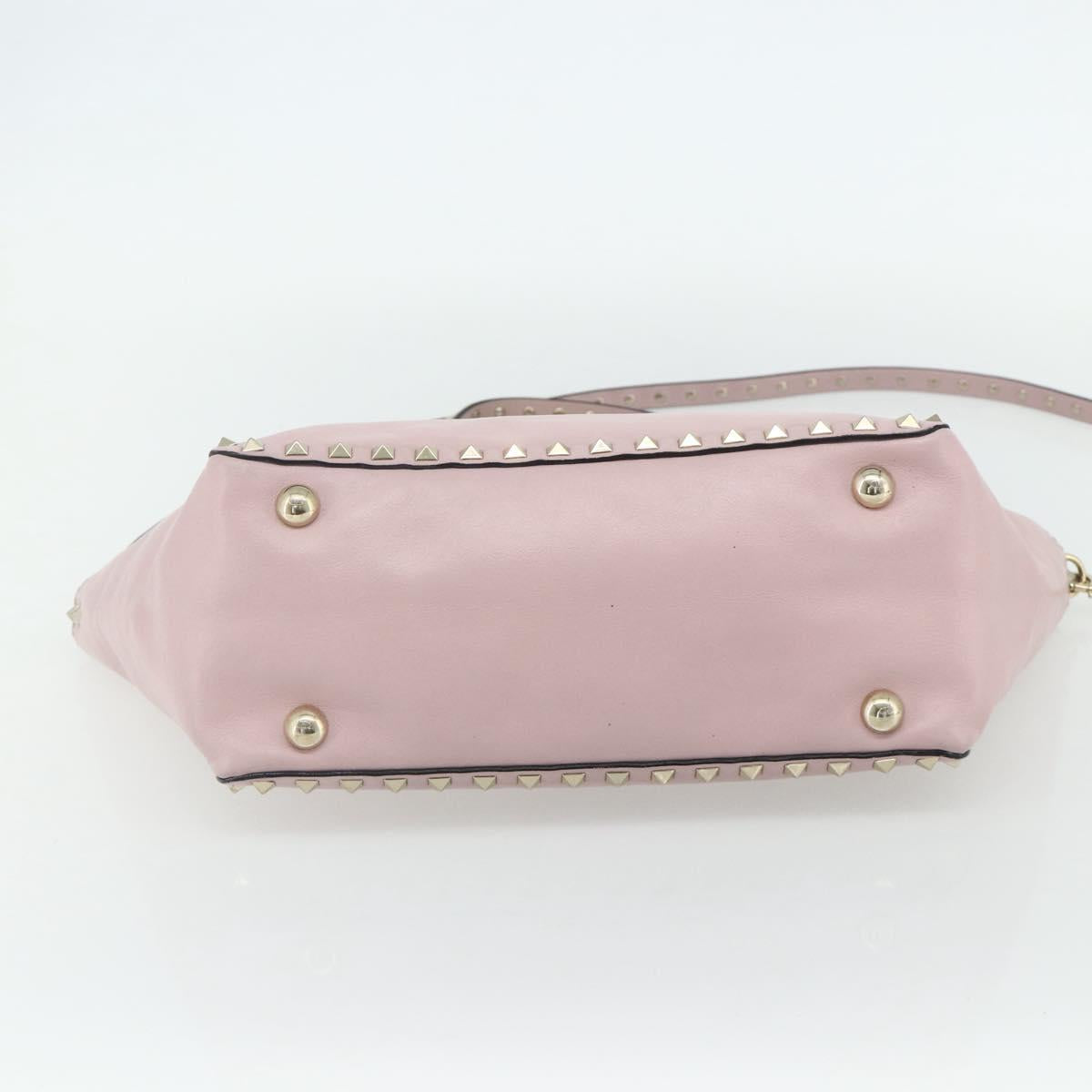 VALENTINO Tote Bag Leather 2way Pink Gold Auth BA12547A