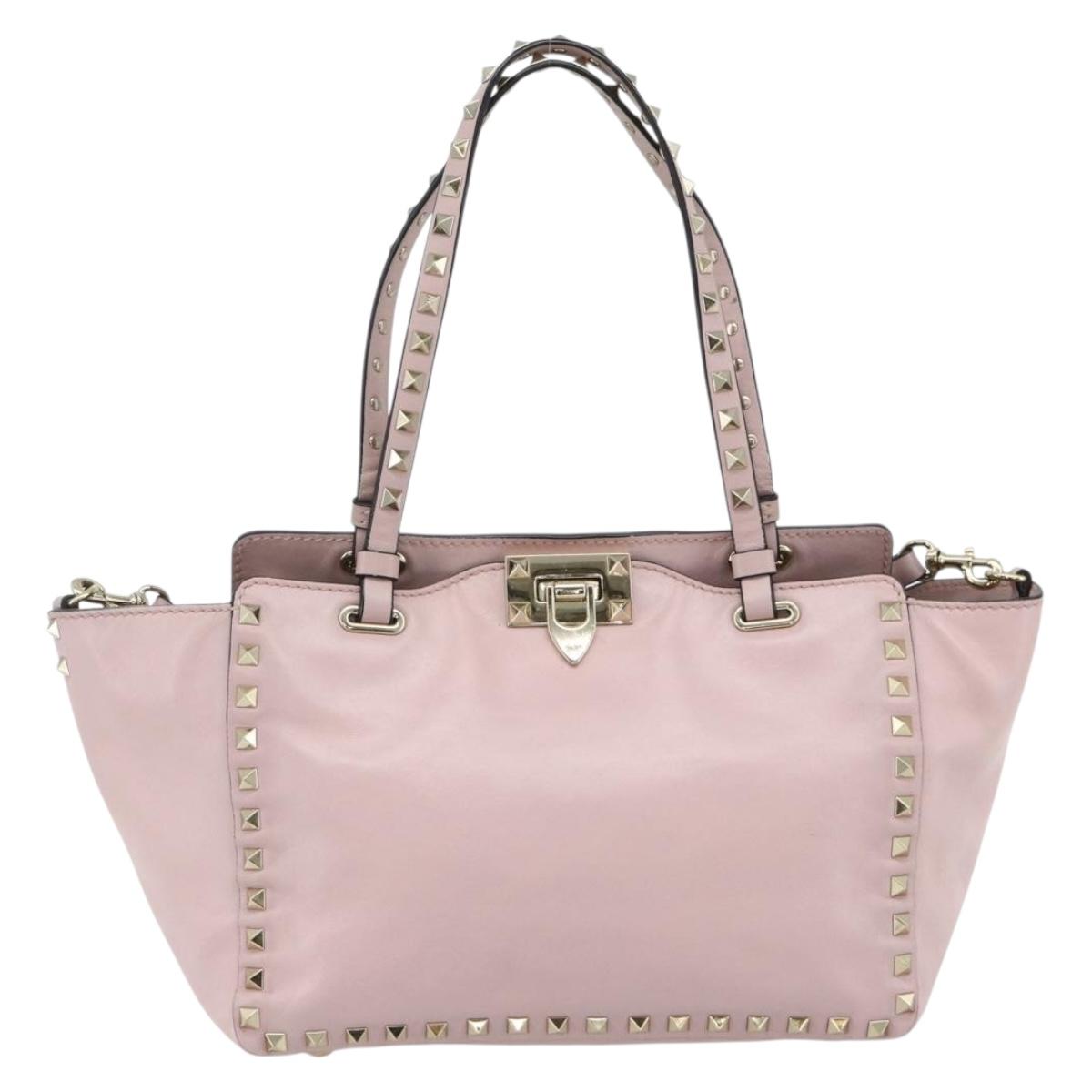 VALENTINO Tote Bag Leather 2way Pink Gold Auth BA12547A