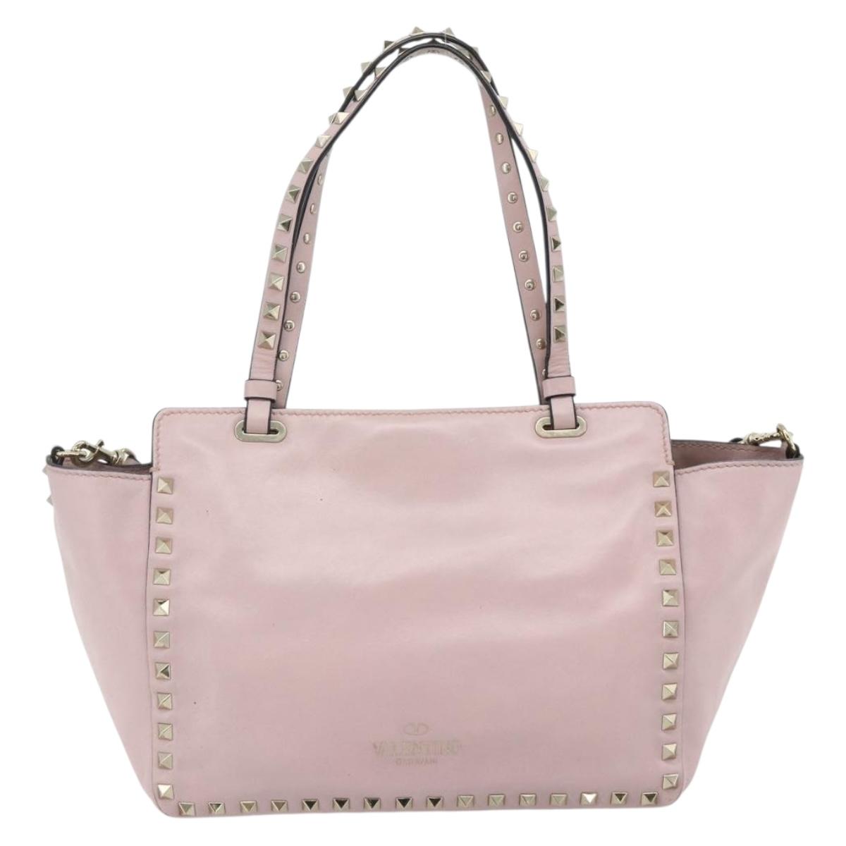 VALENTINO Tote Bag Leather 2way Pink Gold Auth BA12547A