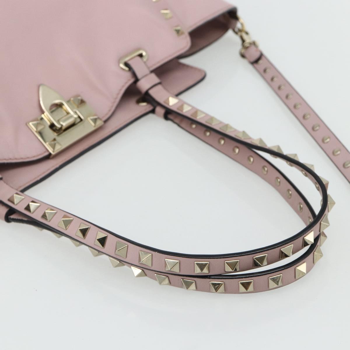 VALENTINO Tote Bag Leather 2way Pink Gold Auth BA12547A
