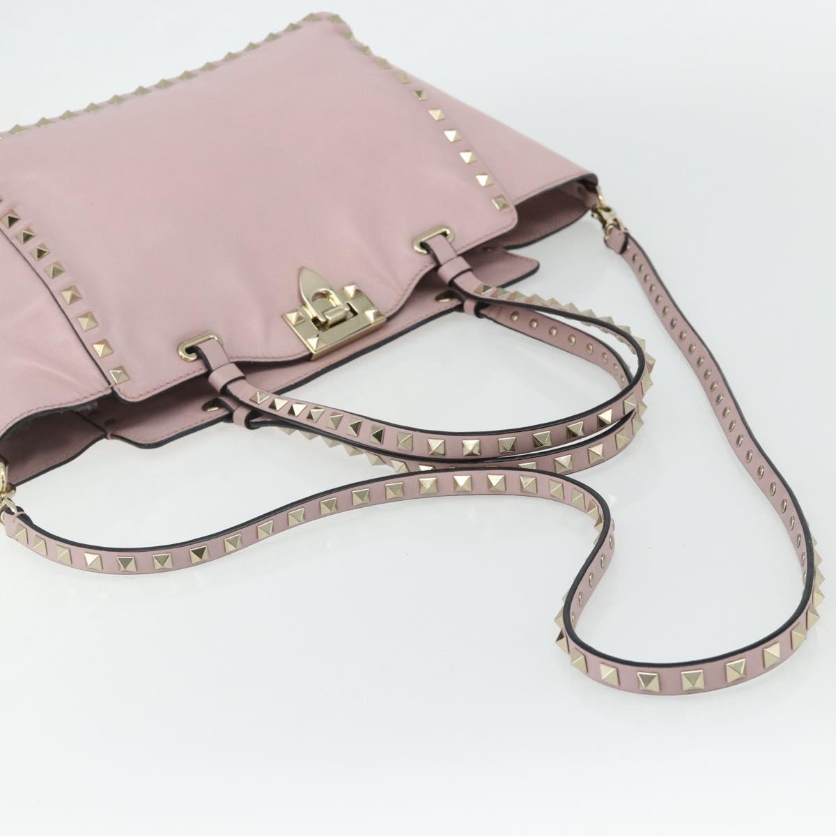 VALENTINO Tote Bag Leather 2way Pink Gold Auth BA12547A