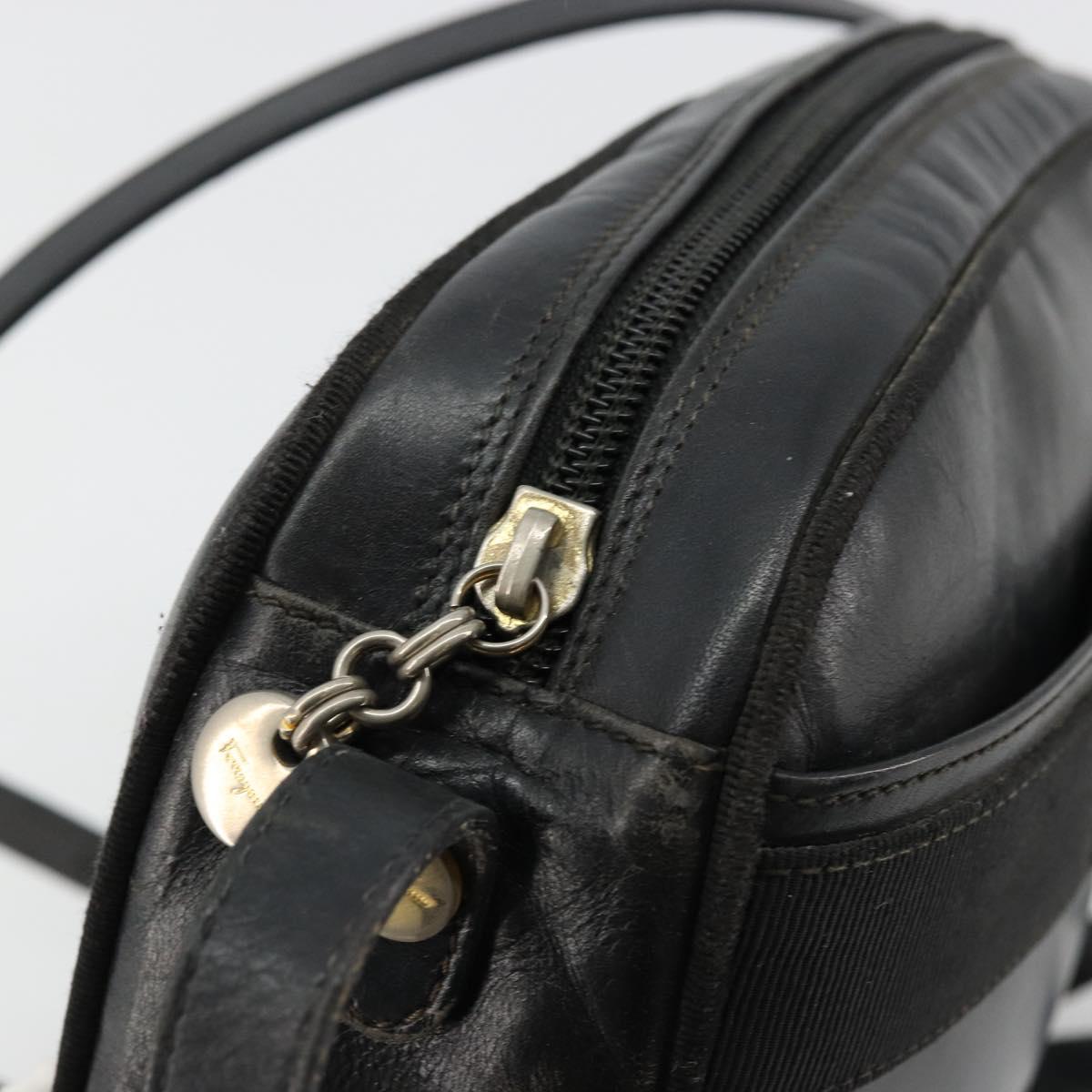 Salvatore Ferragamo Vala Shoulder Bag Leather Black Gold Auth BA12552