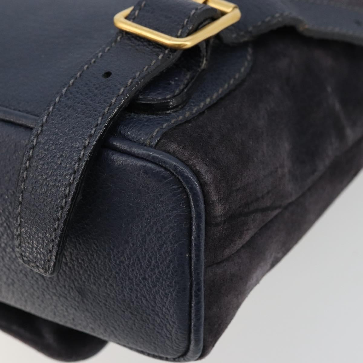 GUCCI Bamboo Backpack Suede Navy Gold 003 2034 0030 Auth BA12560