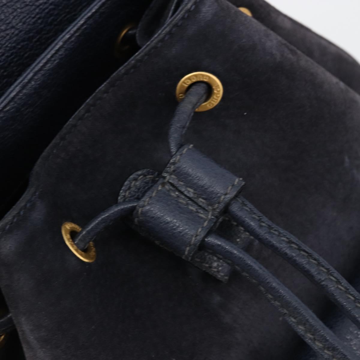 GUCCI Bamboo Backpack Suede Navy Gold 003 2034 0030 Auth BA12560