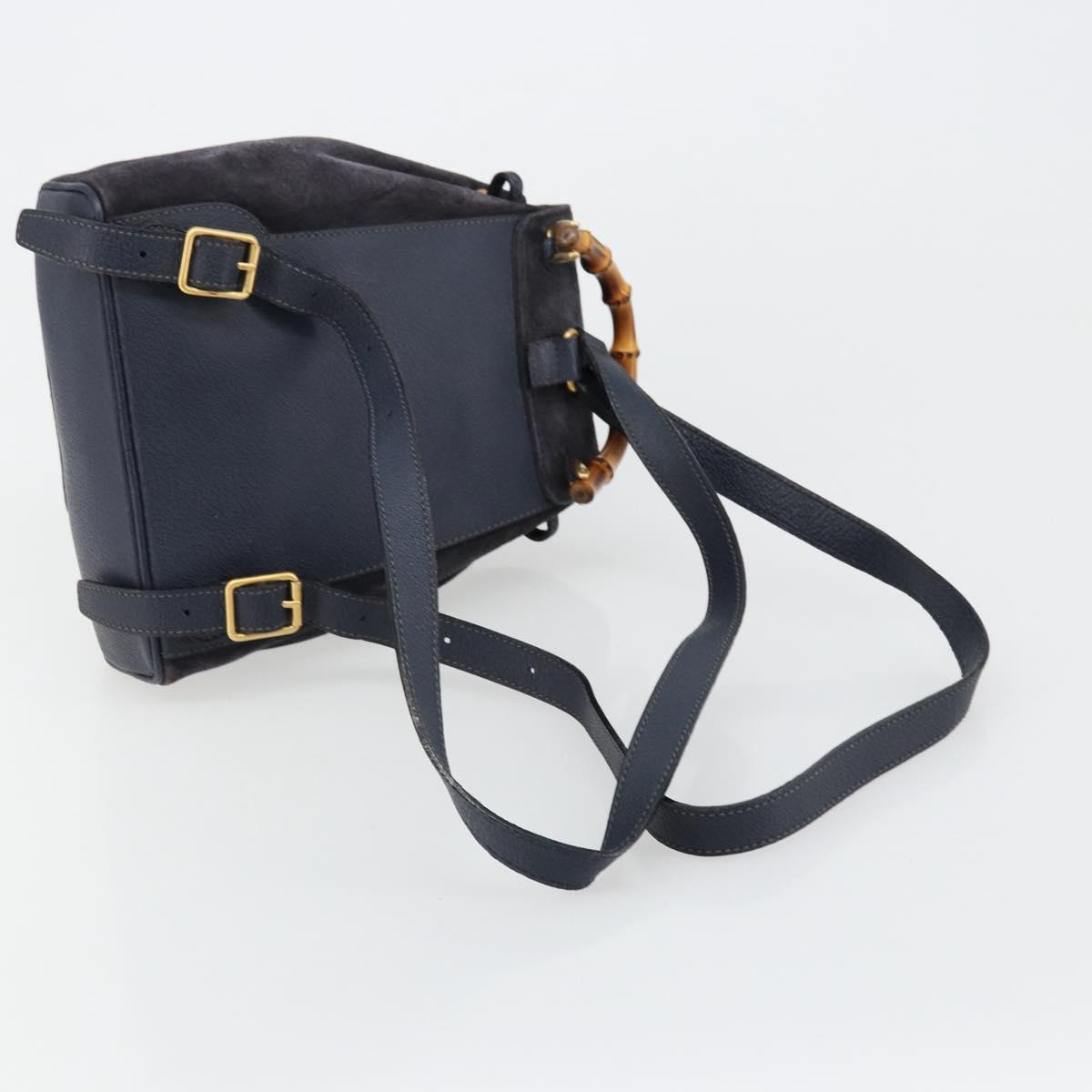 GUCCI Bamboo Backpack Suede Navy Gold 003 2034 0030 Auth BA12560