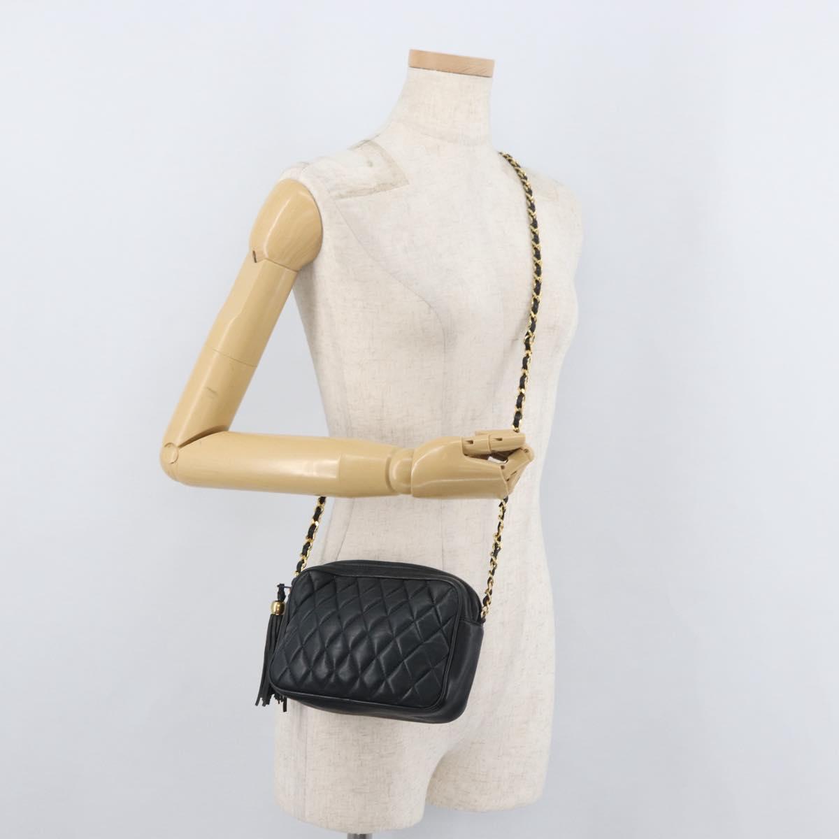 BALLY Chain Shoulder Bag Leather Black Gold Auth BA12567A