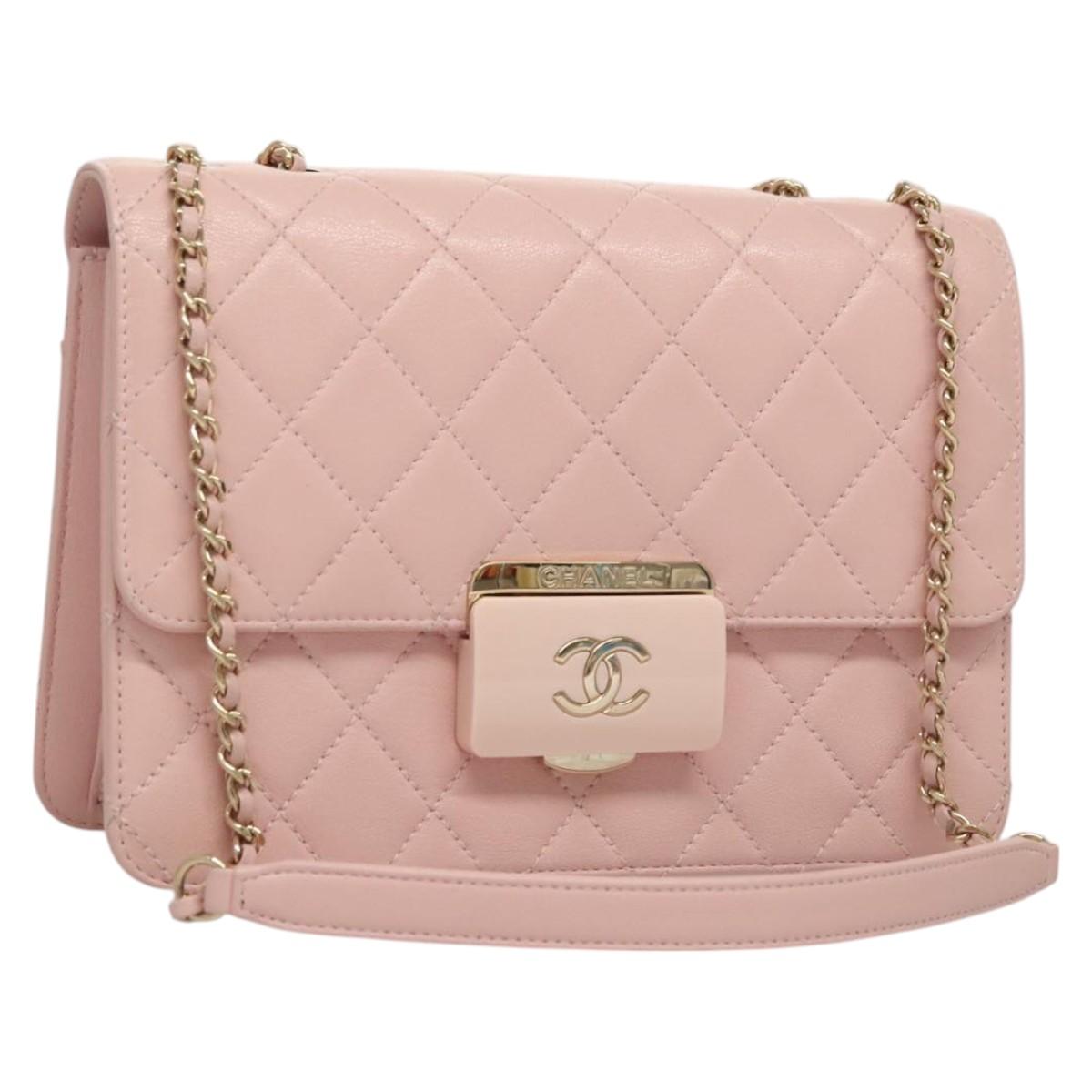 CHANEL Matelasse25 Single Flap Chain Shoulder Bag Lamb Skin Pink CC Auth BA1256AM